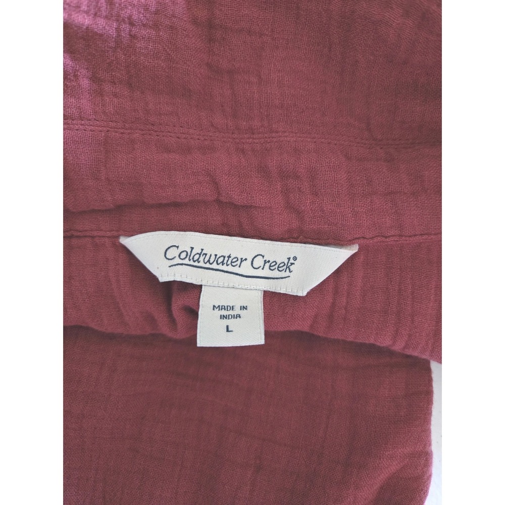 Coldwater Creek Womens L Red Cotton Crinkle Gauze Sleeveless‎ Button Tunic Top - Picture 3 of 9